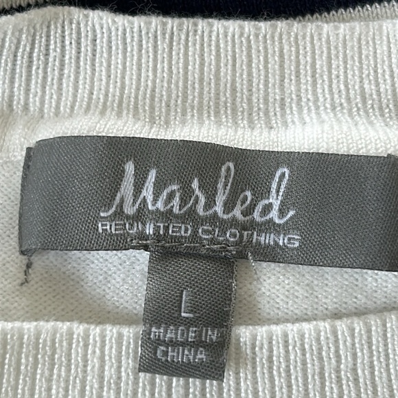 Marled Reunited Cap-Sleeve Knit Top/Sweater White w Black Stripes Rayon Nylon - Picture 2 of 10